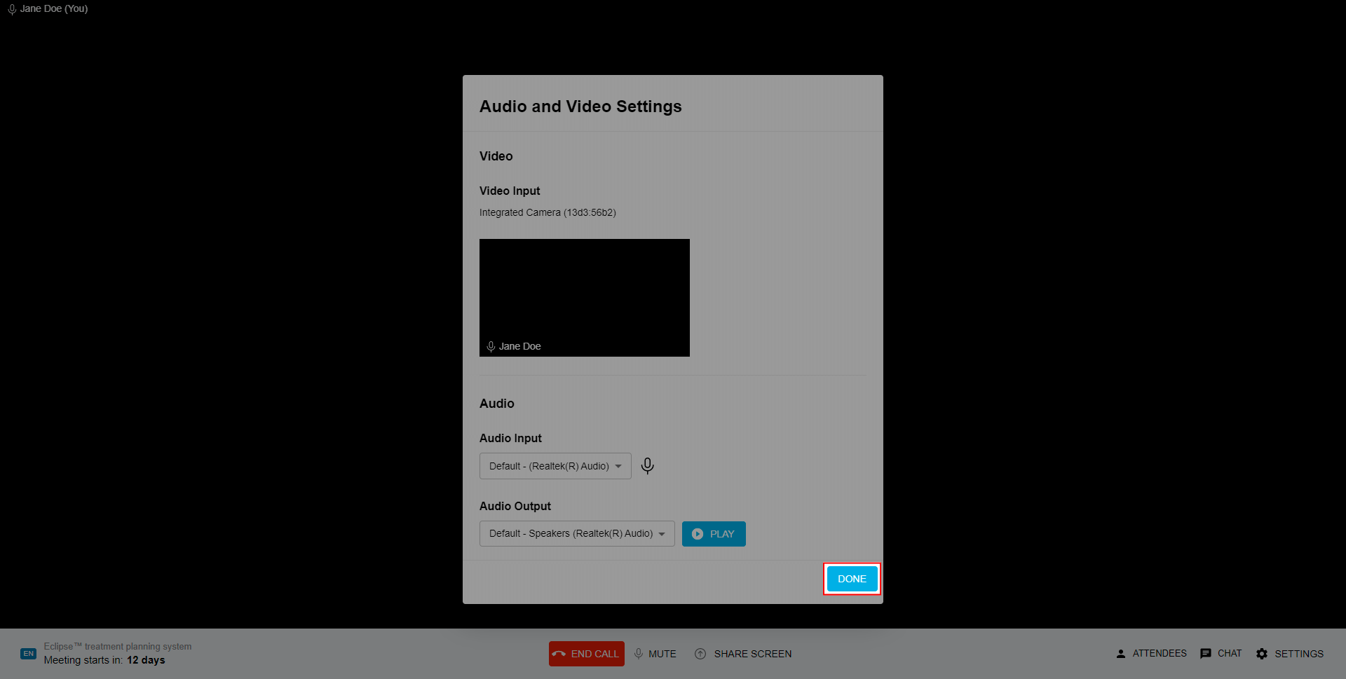 VideoCall - close settings window